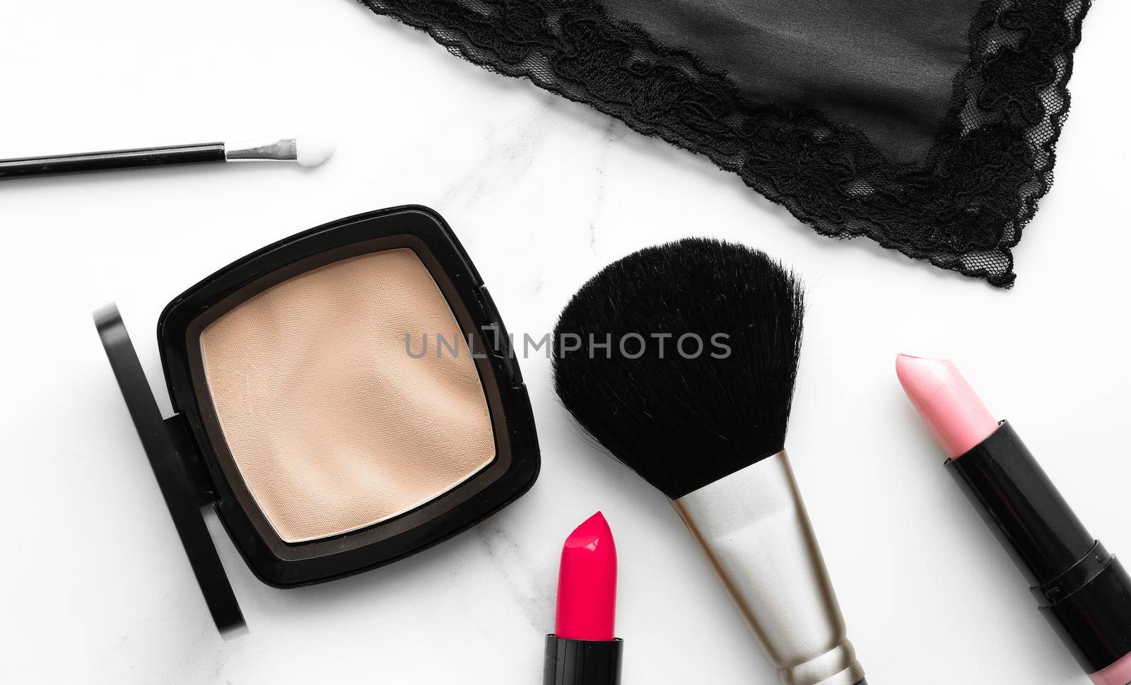 Make-up and cosmetics on marble, flatlay - modern feminine lifestyle, vlog background and styled stock concept. Beauty inspiration in a fashion blog