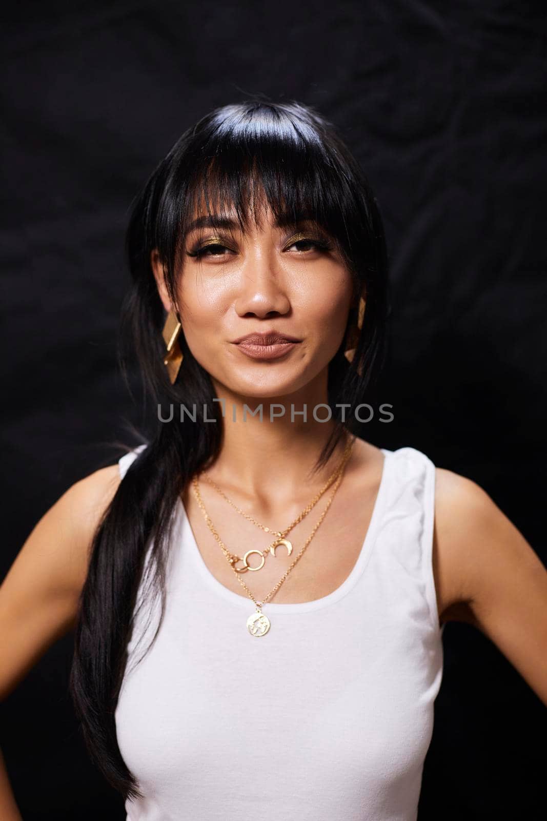 Portrait of beautiful Asian women are cool and confident in casual clothes over white background. People lifestyle concept. Mock up copy space. Fashion model. attractive elegant woman.