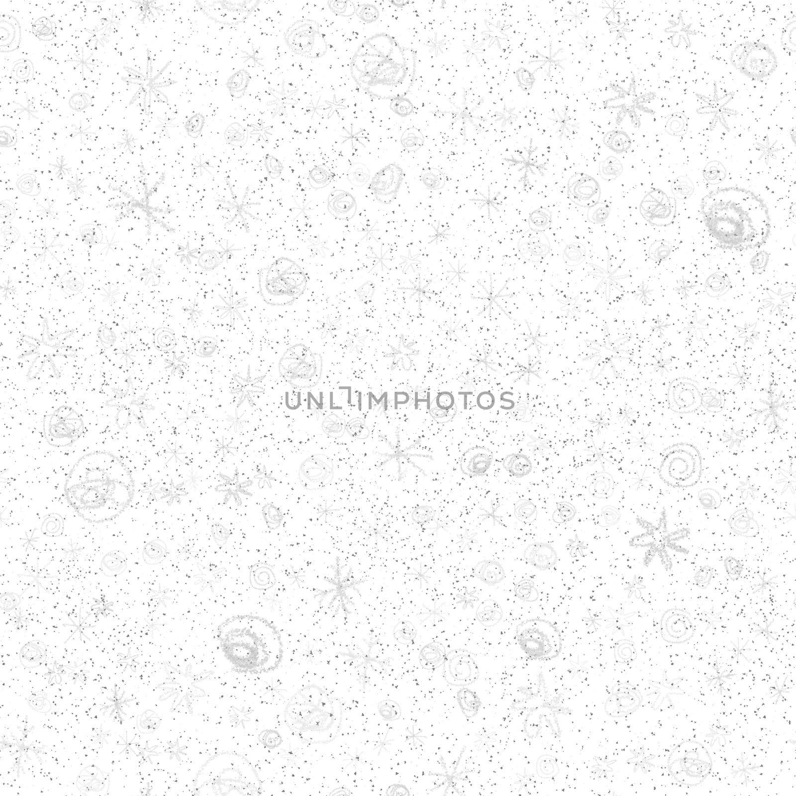 Hand Drawn Snowflakes Christmas Seamless Pattern. Subtle Flying Snow Flakes on chalk snowflakes Background. Amusing chalk handdrawn snow overlay. Original holiday season decoration.