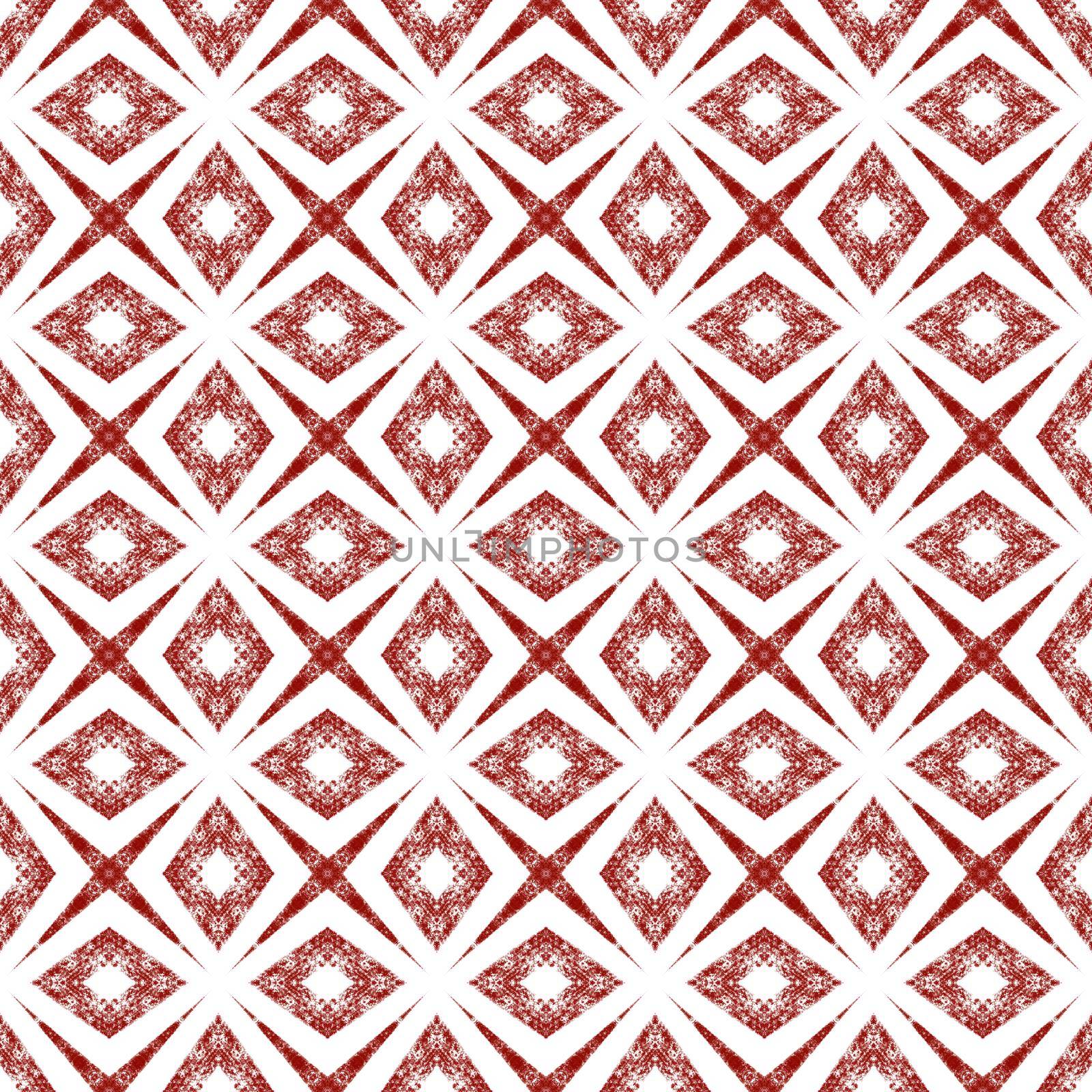 Exotic seamless pattern. Wine red symmetrical kaleidoscope background. Summer swimwear exotic seamless design. Textile ready beauteous print, swimwear fabric, wallpaper, wrapping.