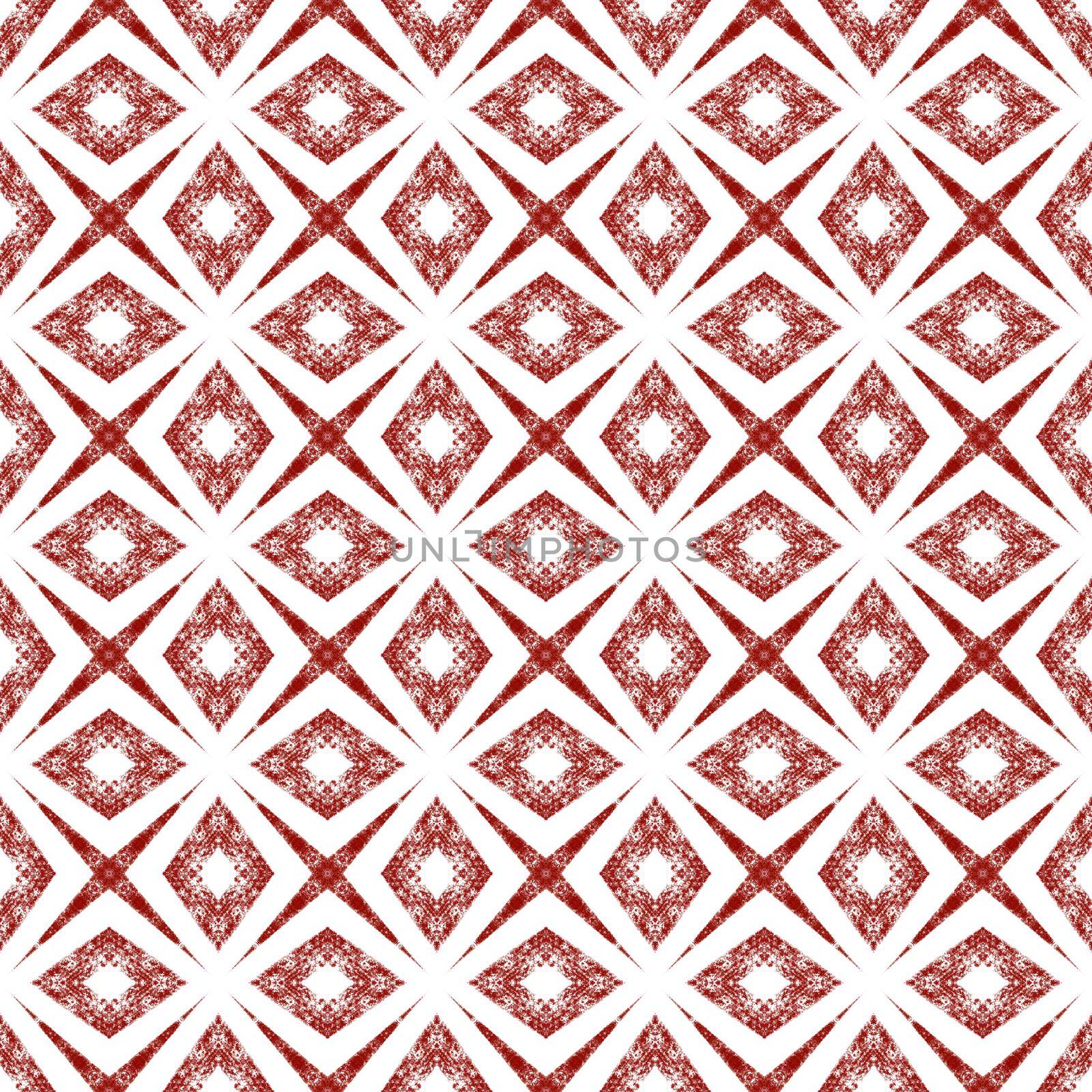 Exotic seamless pattern. Wine red symmetrical kaleidoscope background. Summer swimwear exotic seamless design. Textile ready beauteous print, swimwear fabric, wallpaper, wrapping.