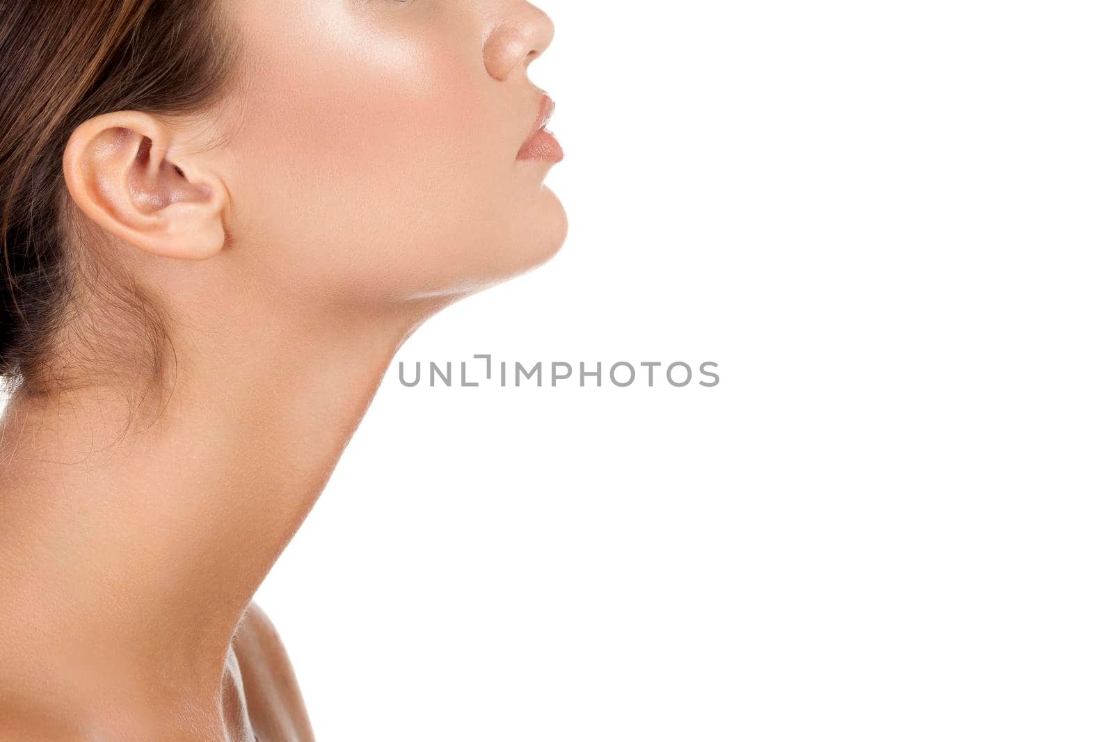 Pretty woman with long neck, isolated on white background by Nobilior