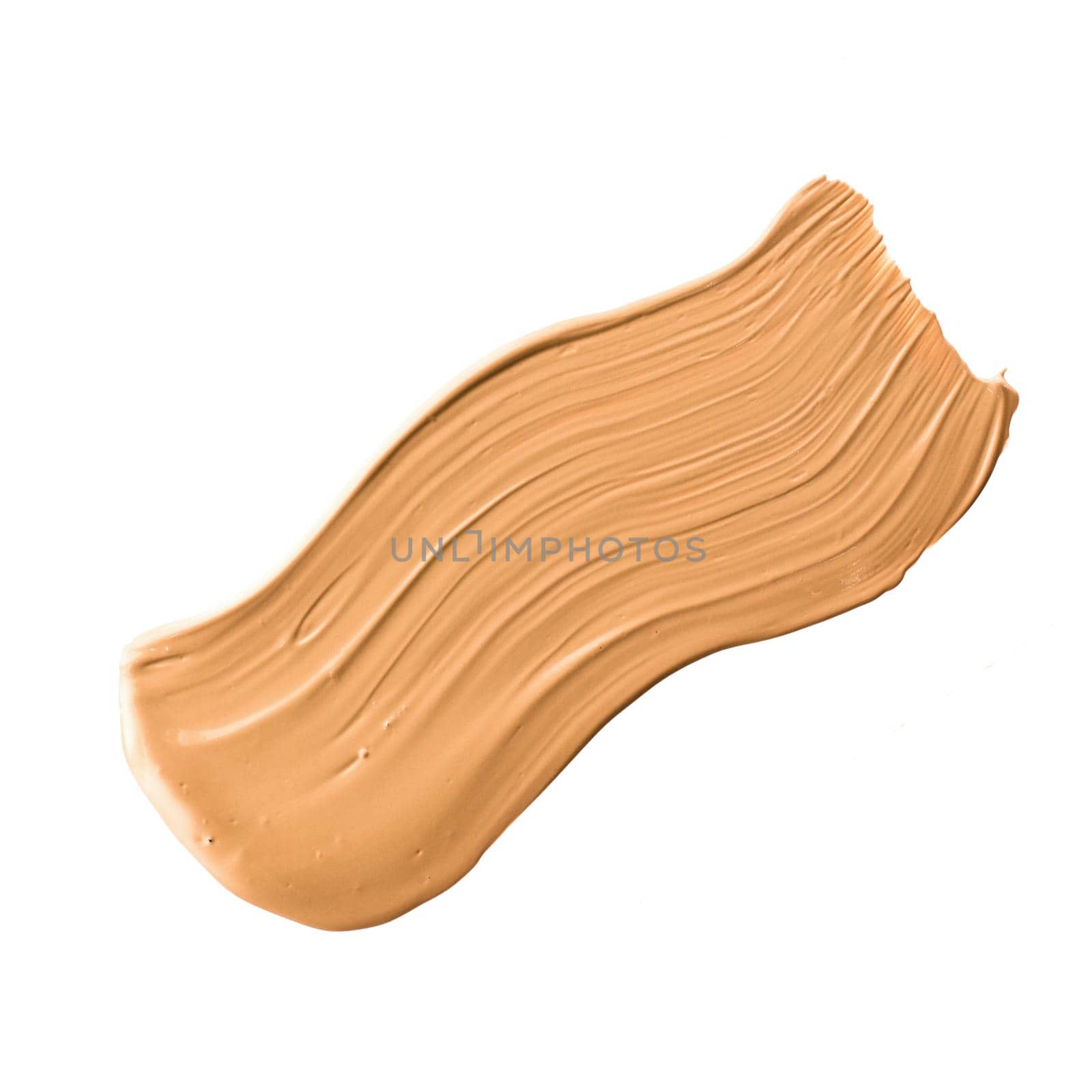 Make-up base foundation brush stroke isolated on white background, flatlay - cosmetic products, beauty texture background concept. Beige is always a good idea