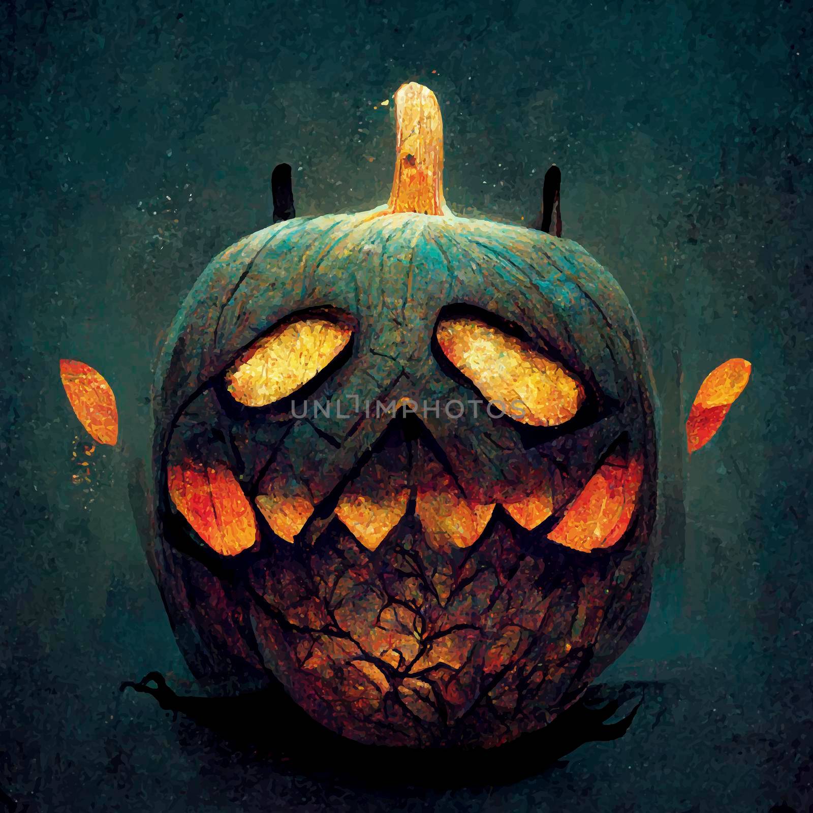 evil pumpkin realistic illustration. halloween-themed illustration. realistic Halloween background.