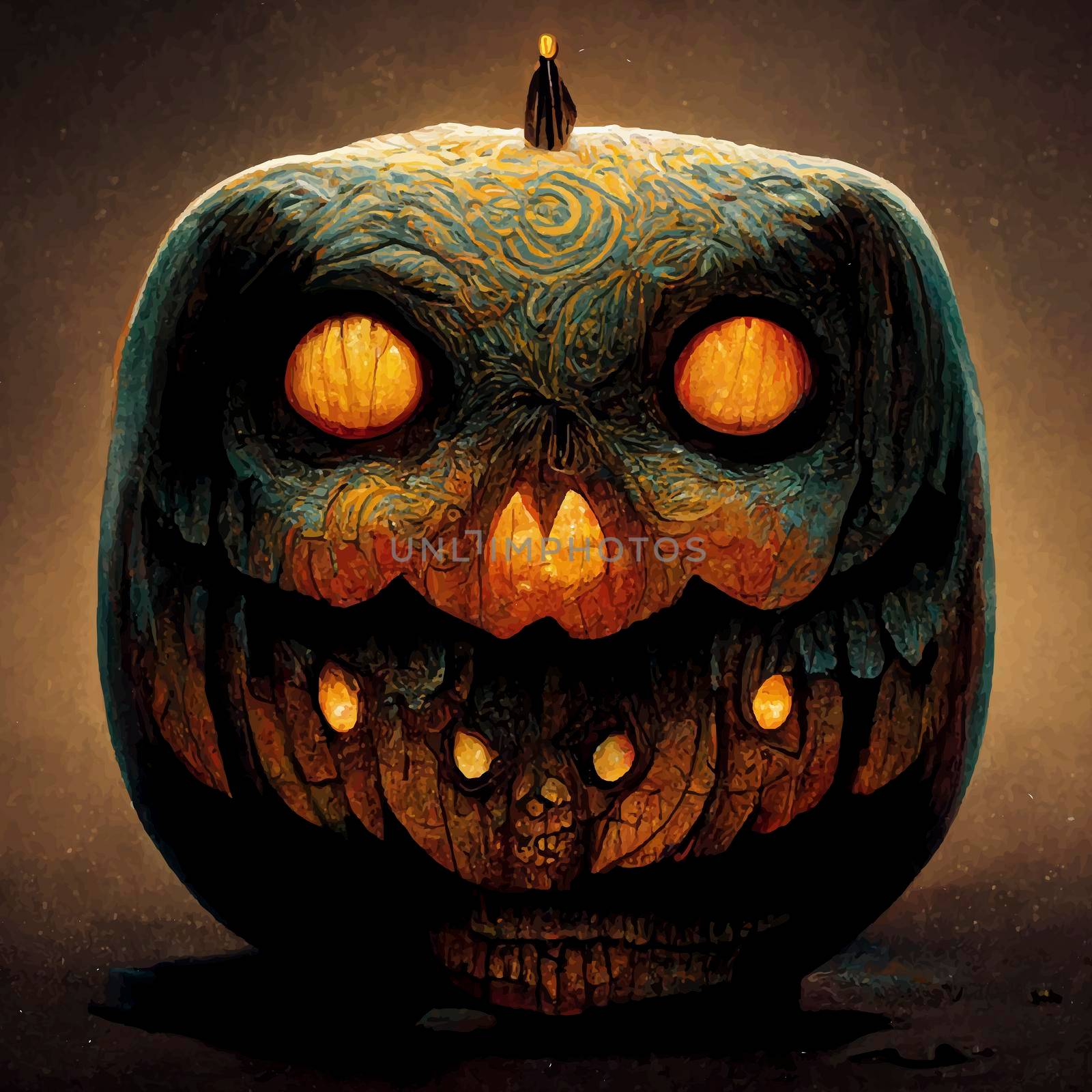 evil pumpkin realistic illustration. halloween-themed illustration. realistic Halloween background.