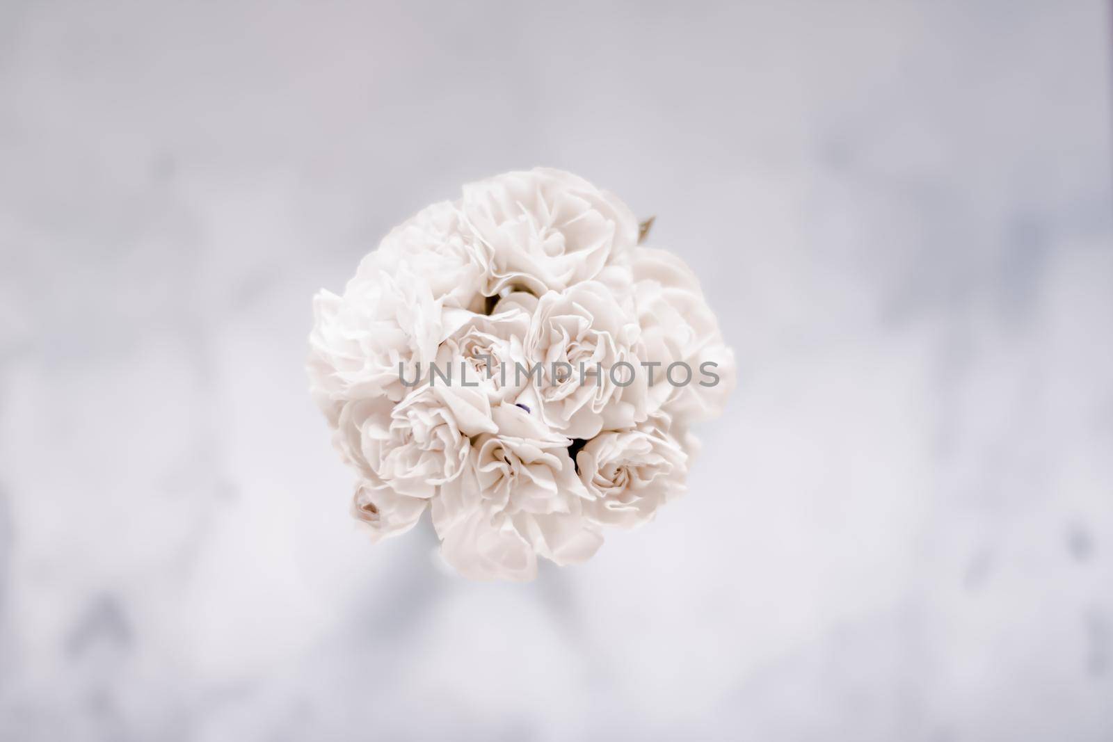 Bridal bouquet of white roses - wedding day, floral beauty, luxury event decoration concept. The happiest day of our lives