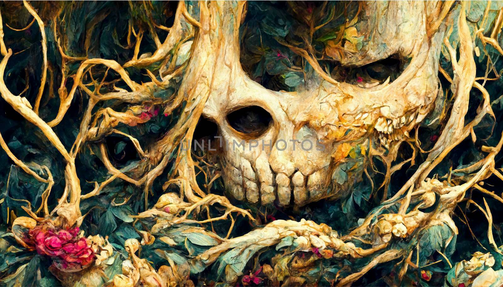 skull illustration. halloween-themed illustration. realistic Halloween background.