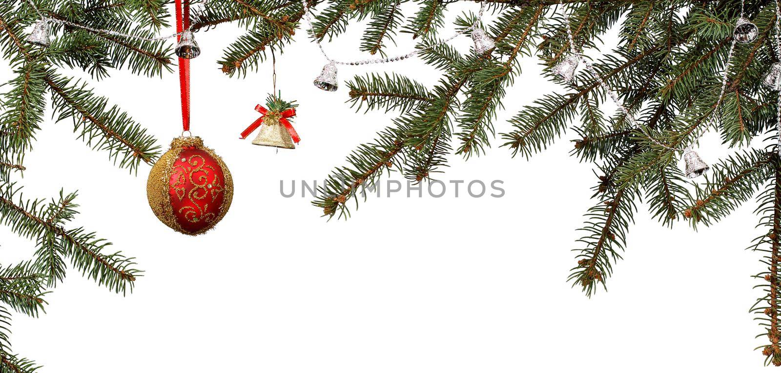 Branches of fir tree with Christmas ornament by mvg6894