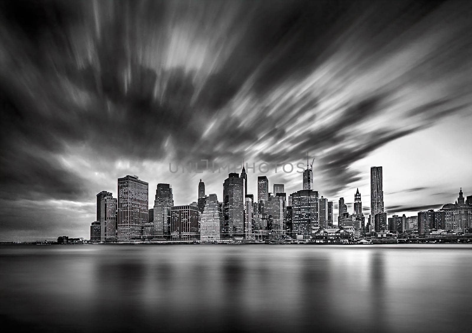 Panorama of Manhattan at the sunset. High quality photo