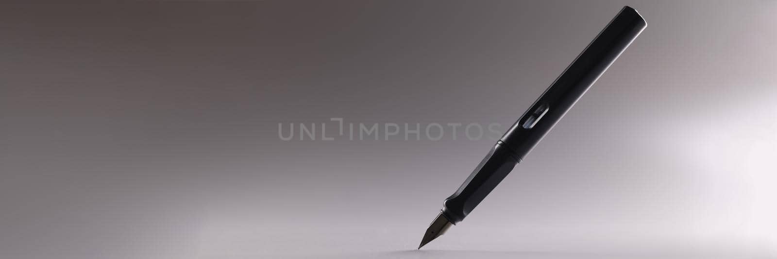 Black feather pen, sharp tip, tool for writing, refill ink container by kuprevich