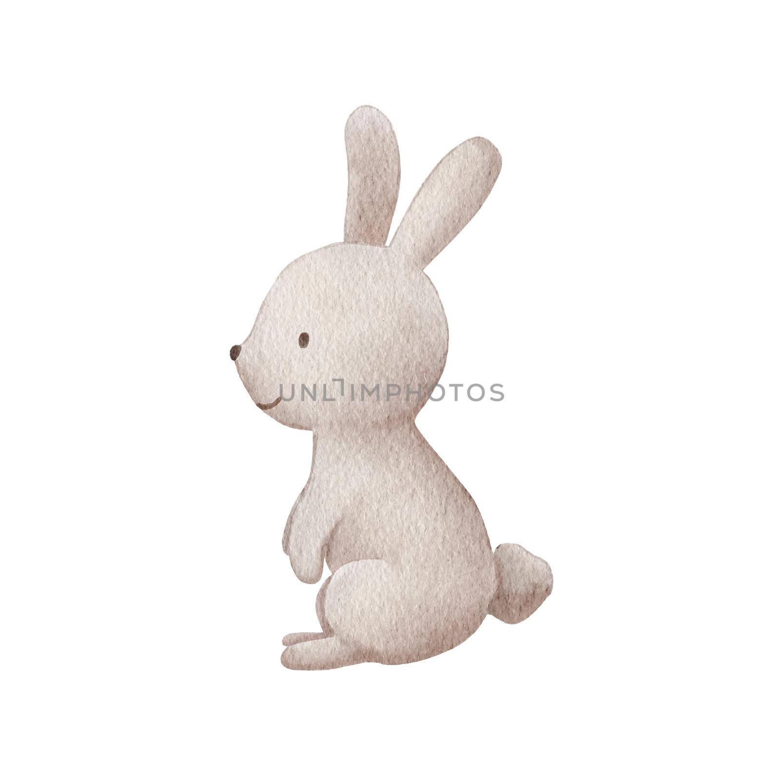 Watercolor cute rabbit. Hand drawn character forest animal isolated on white background. Woodland illustration