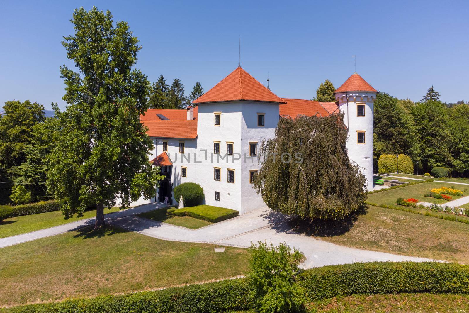 Beautiful aerial drone view of Bogensperk castle, Litija, Slovenia. by kasto