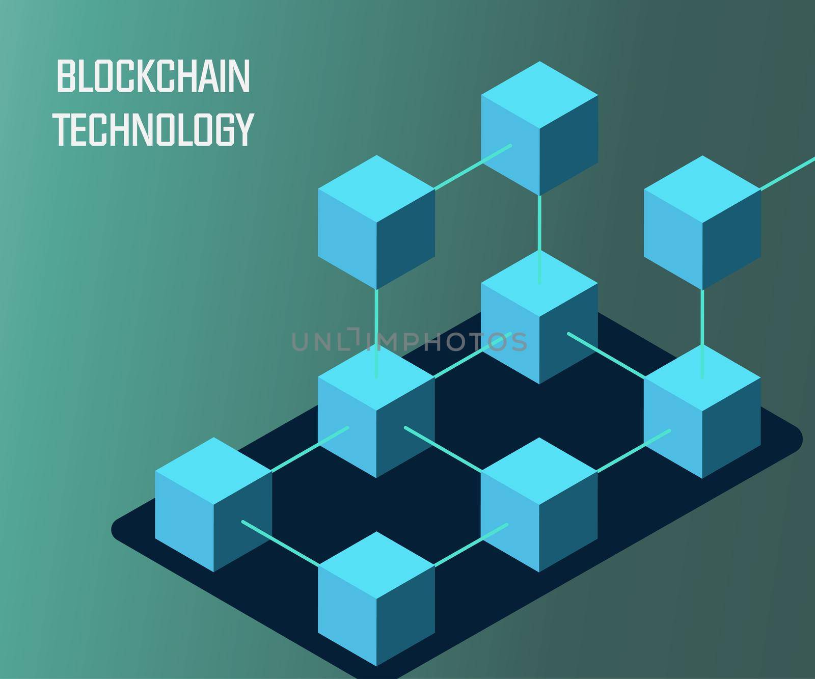 Blockchain Technology Isometric flat vector illustration concept. Hi tech Block chain data structure visualization.