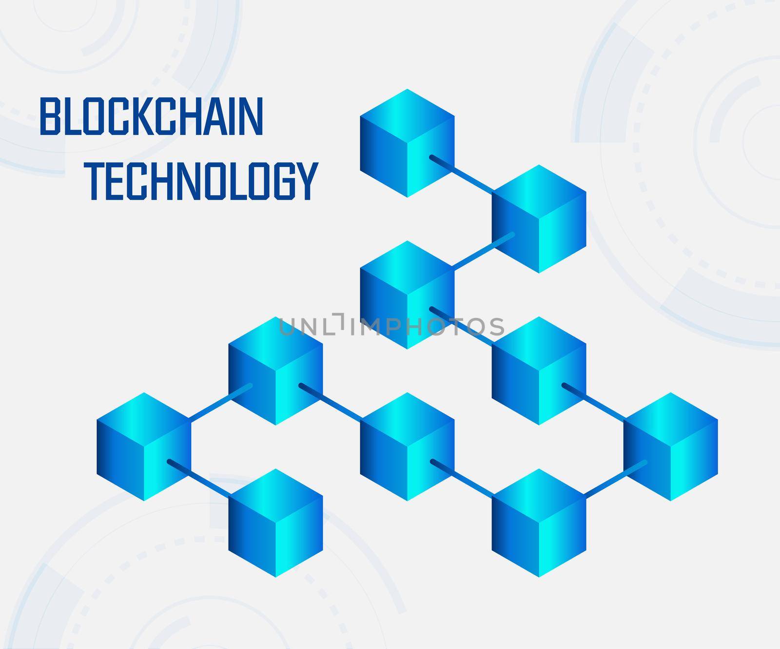 Abstract Blockchain isometric concept banner. Modern Concept of Digital Technology in the Shape of Block Chain net. Vector Illustration. by ANITA