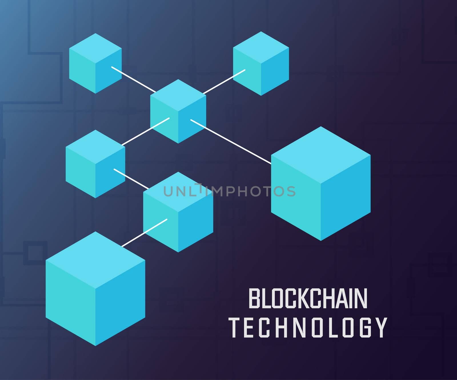 Block Chain vector concept blue linear icon - Cryptocurrency abstract creative sign in outline style on dark background by ANITA