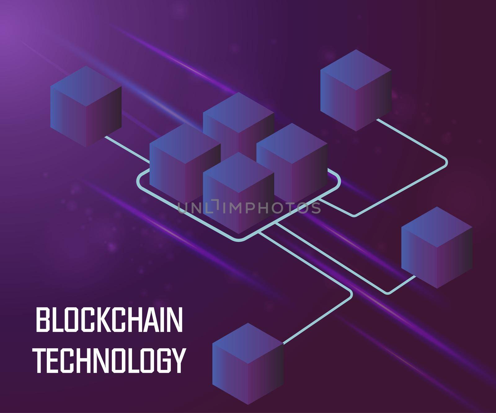 Smart Blockchain Technology background. Connected abstract isometric blocks by ANITA