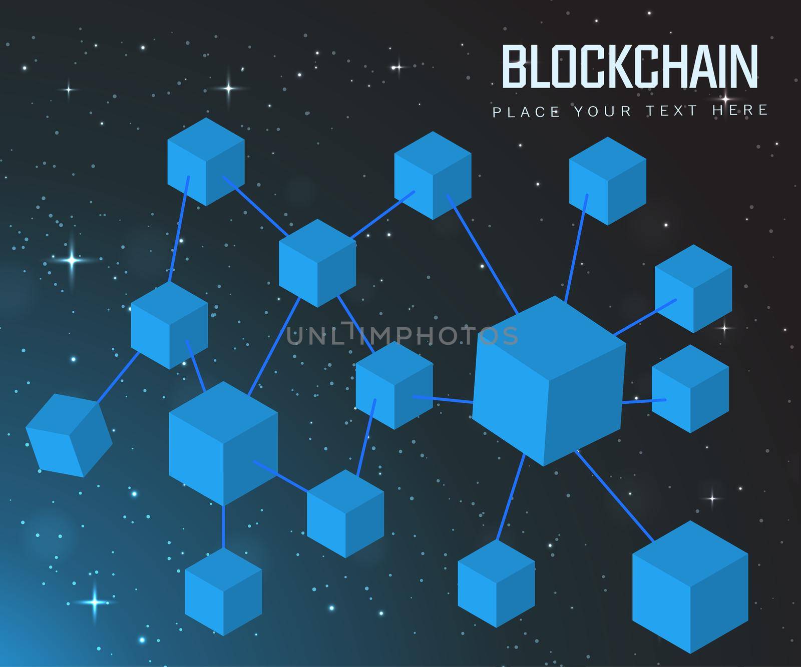 Virtual isometric 3D Blockchain technology, cube system concept design by ANITA