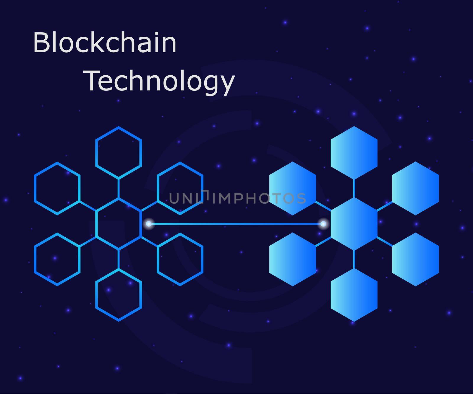 Blockchain concept banner. Isometric digital blocks connection with each other and shapes crypto chain