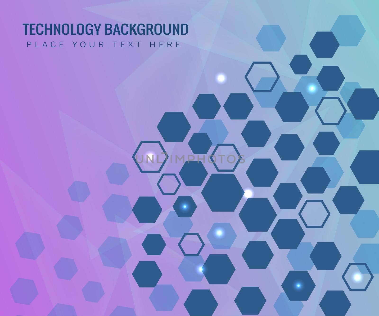 Geometric purple abstract background technology. Hexagon shape with light. Vector illustration by ANITA