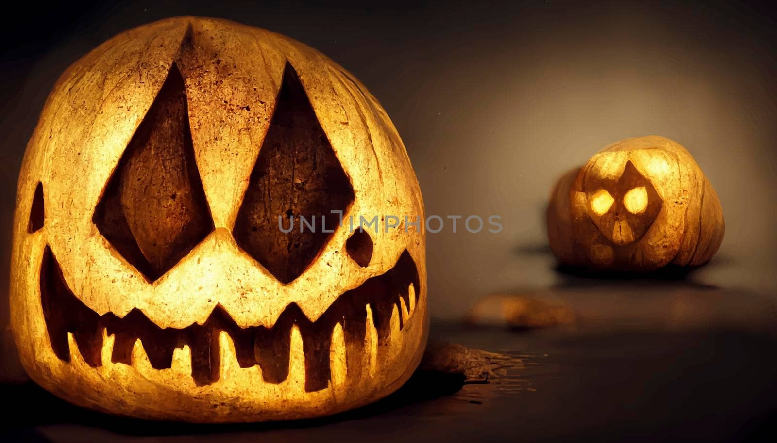 evil pumpkin realistic illustration. halloween-themed illustration. realistic Halloween background.