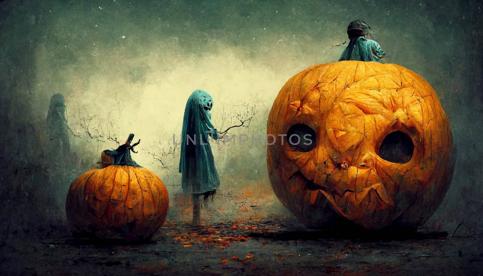 evil pumpkin realistic illustration. halloween-themed illustration. realistic Halloween background.