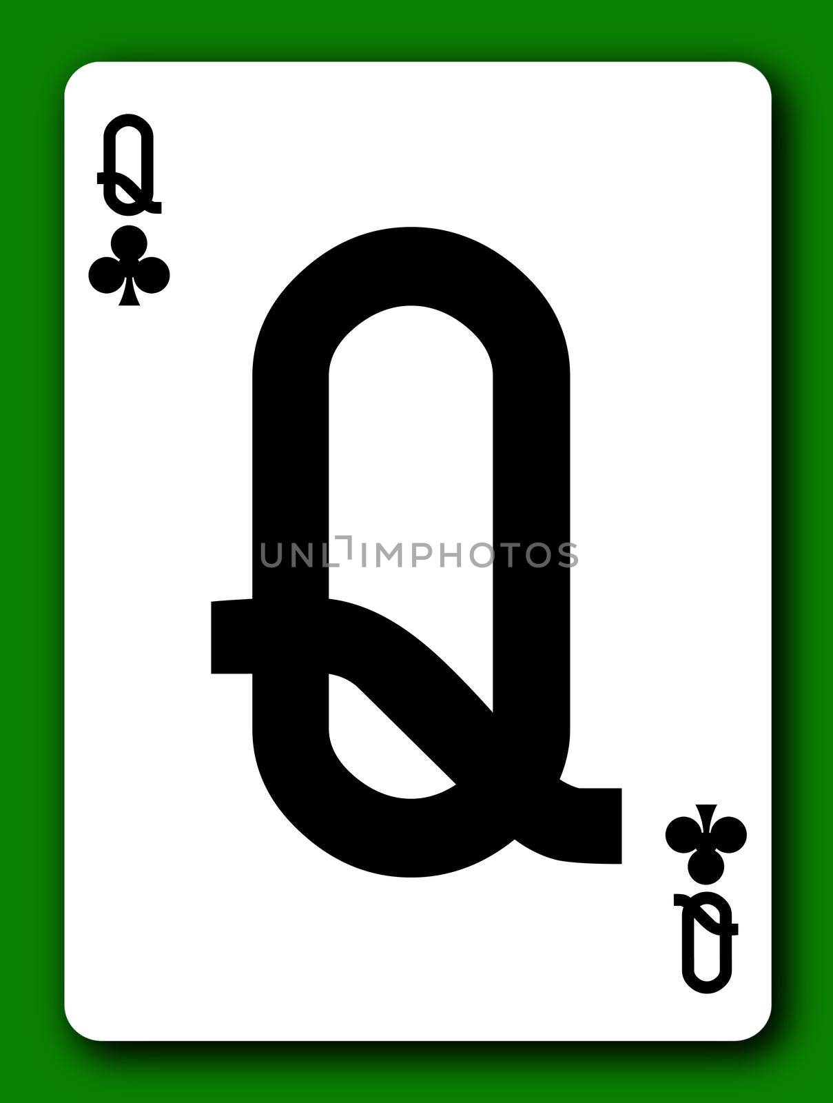 A Queen of Clubs playing card with clipping path to remove background and shadow 3d illustration