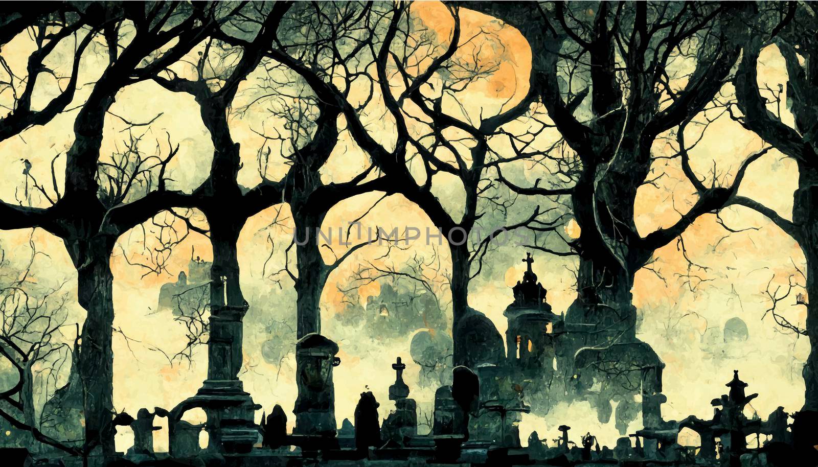 amazing illustration of pantheon on halloween night. halloween-themed illustration. realistic Halloween background.