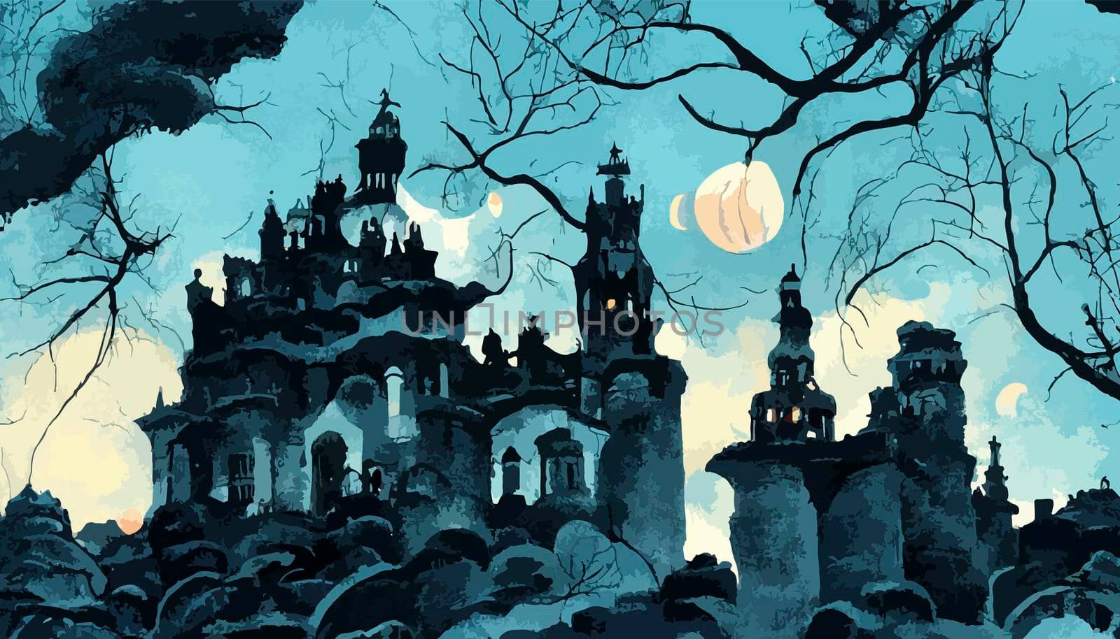 halloween house of terror, full moon. halloween-themed illustration. realistic Halloween background.