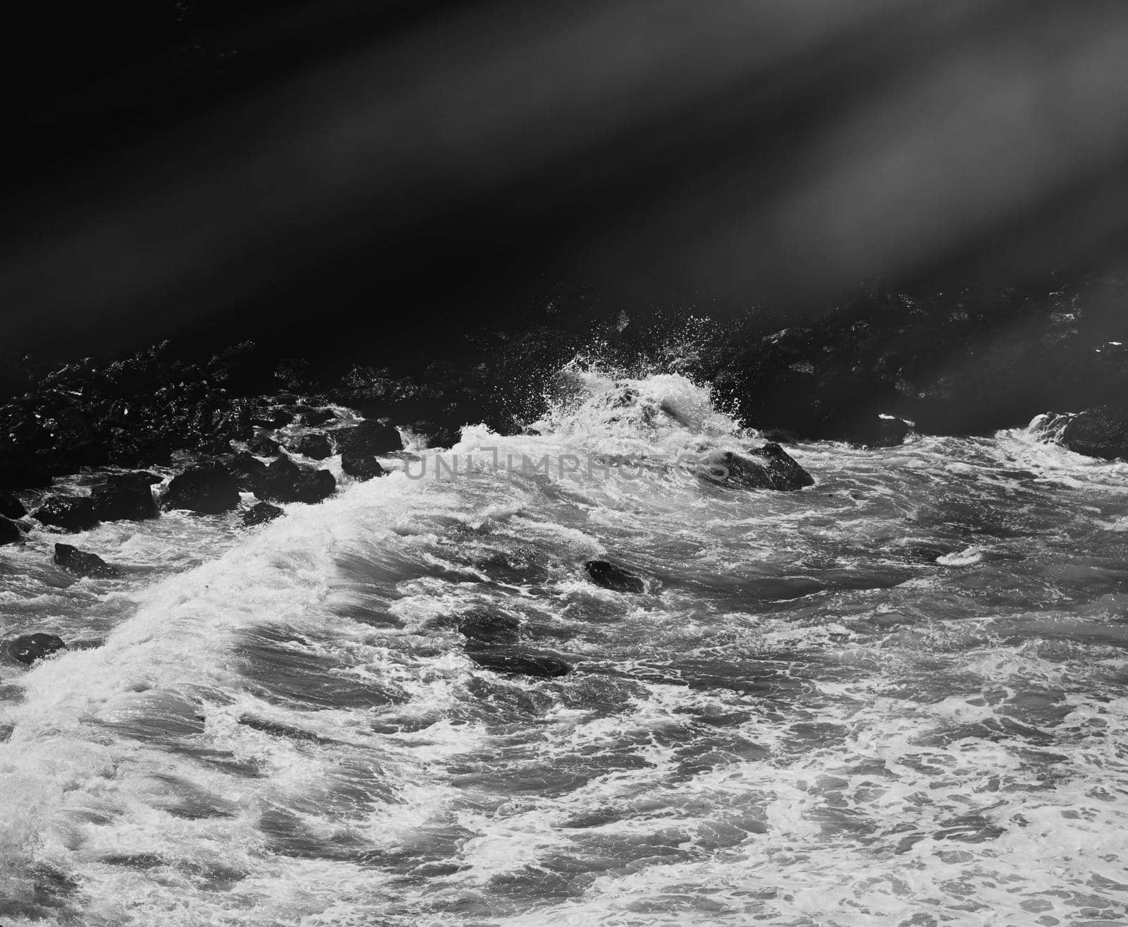 Coastal art print, monochrome and seascape concept - Atlantic ocean coast scenery, fine art