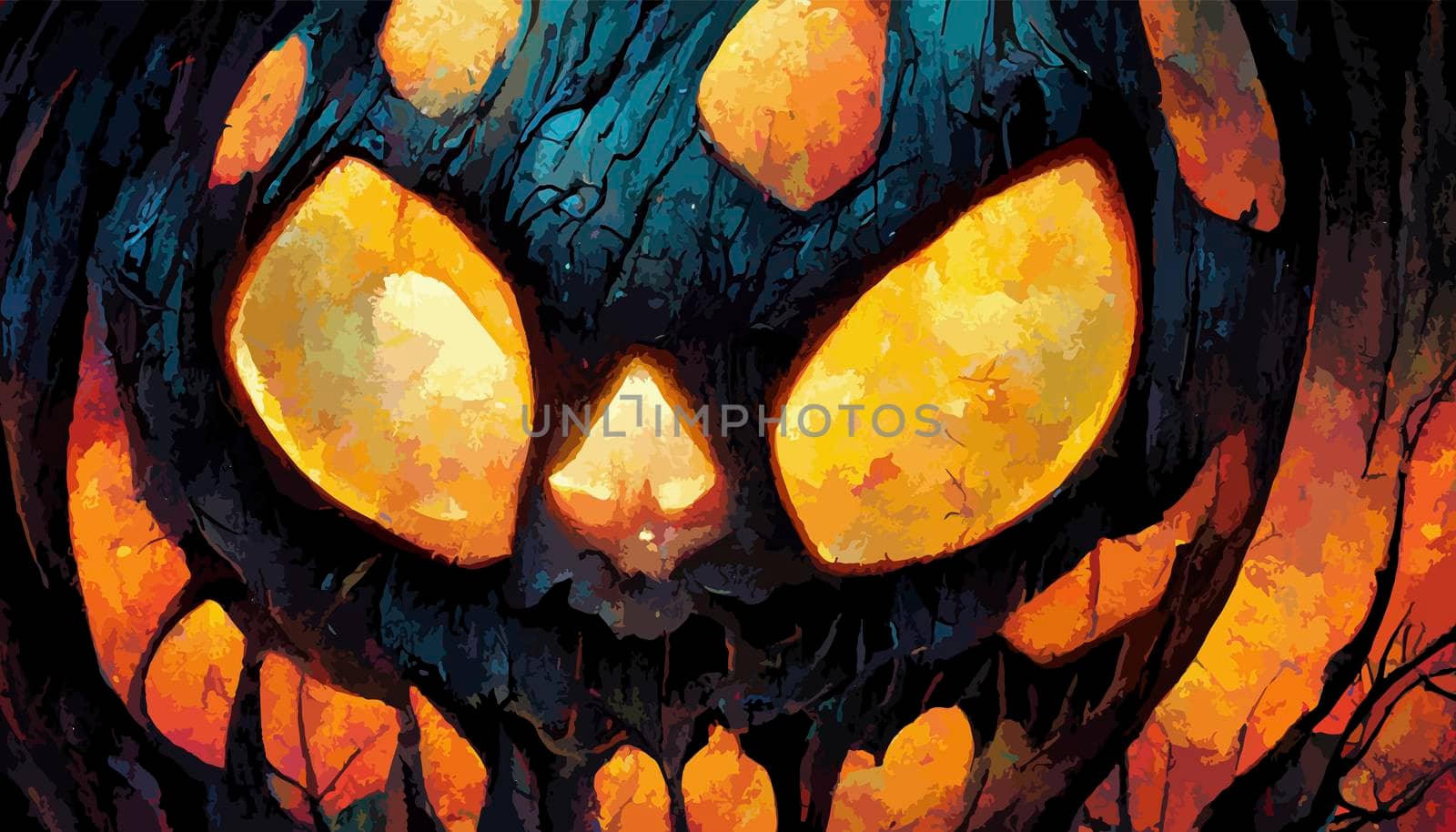 evil pumpkin realistic illustration. halloween-themed illustration. realistic Halloween background.