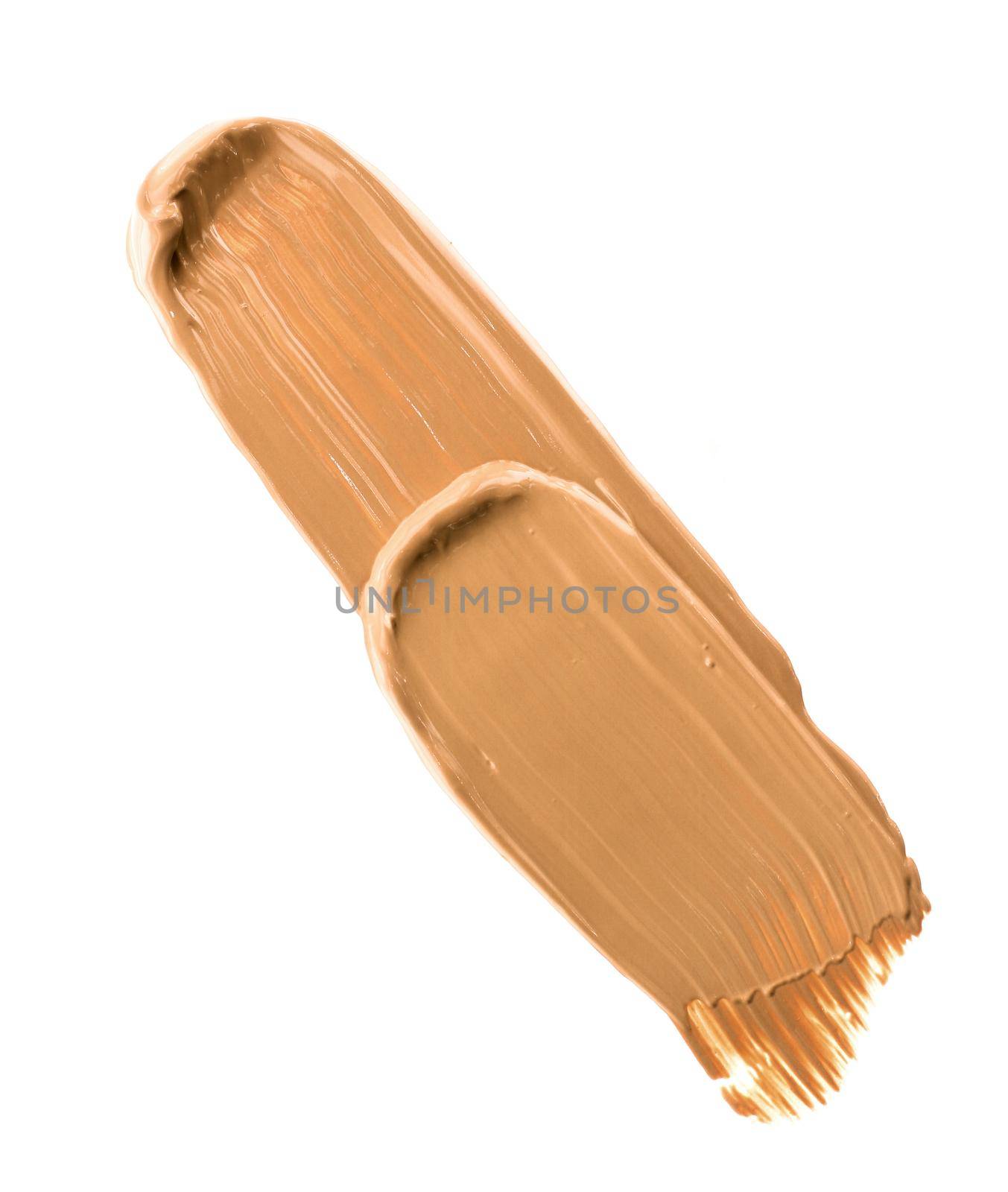 Make-up base foundation brush stroke isolated on white background, flatlay - cosmetic products, beauty texture background concept. Beige is always a good idea