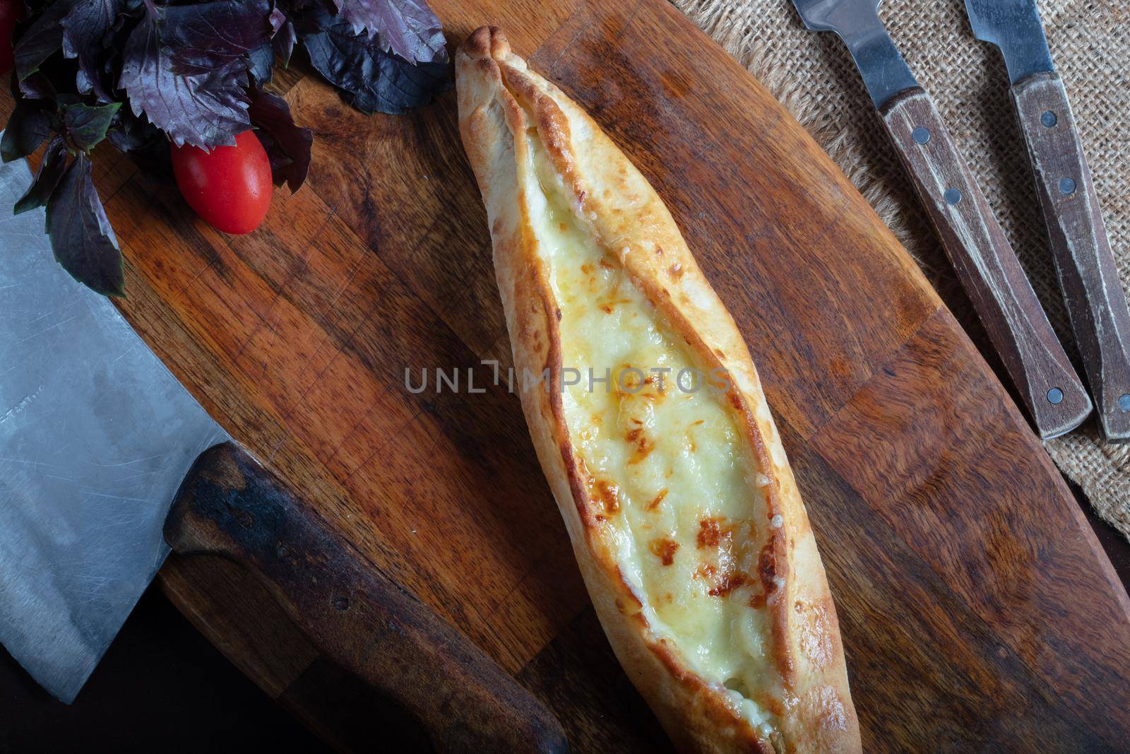 Turkish pide with cheese - Kasarli pide. High quality photo