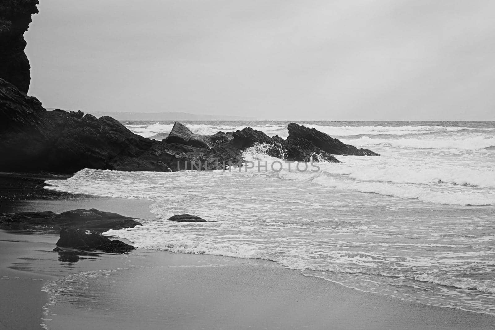 Coastal art print, monochrome and seascape concept - Atlantic ocean coast scenery, fine art