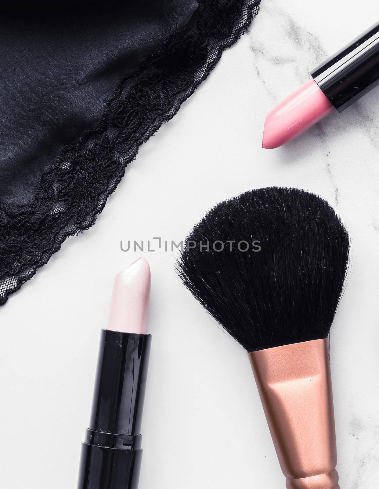 Modern feminine lifestyle, blog background and styled stock concept. Beauty and fashion inspiration - Make-up and cosmetics flatlay on marble