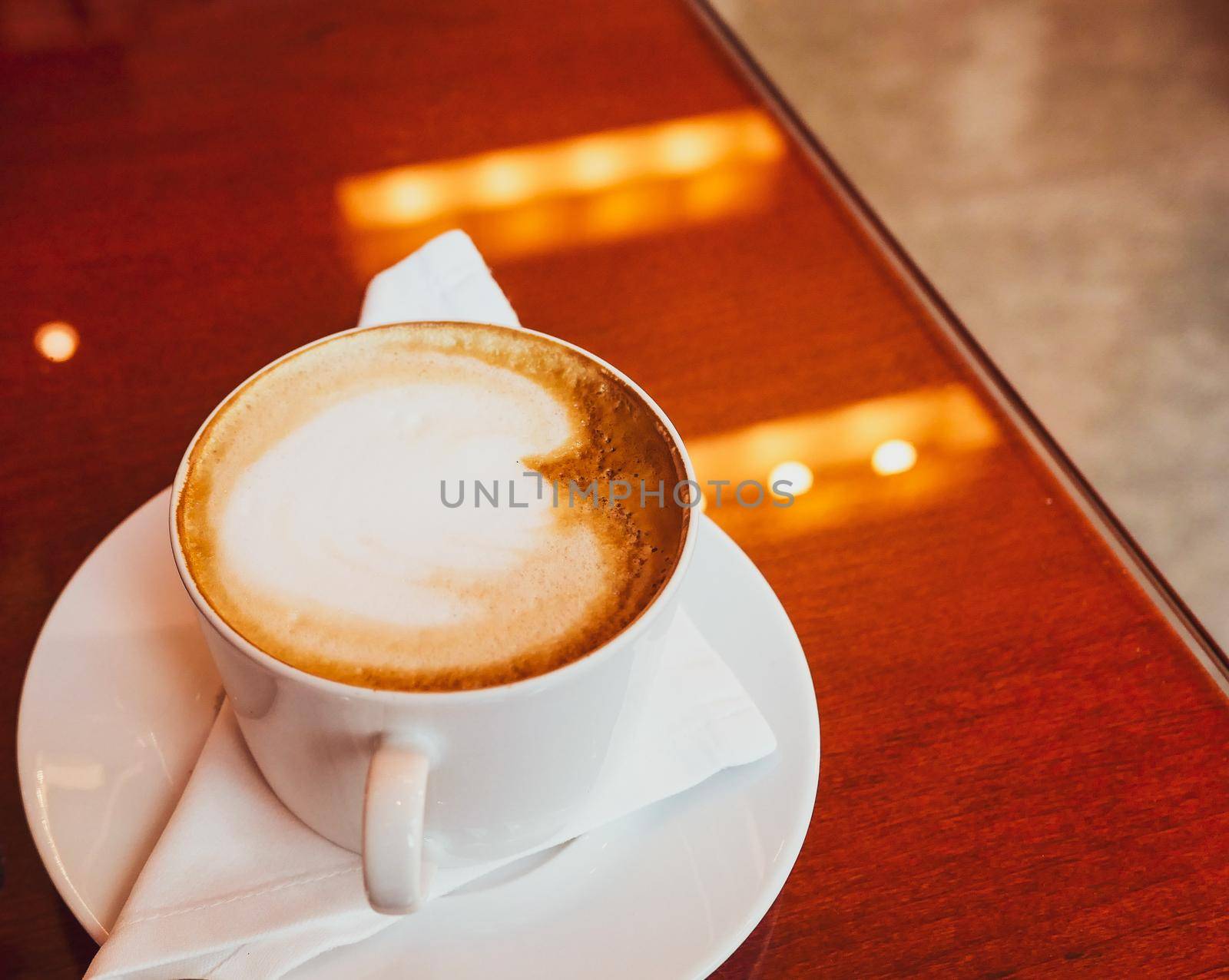 Breakfast, food and drinks and service concept - Cappuccino in a restaurant, at a coffee break