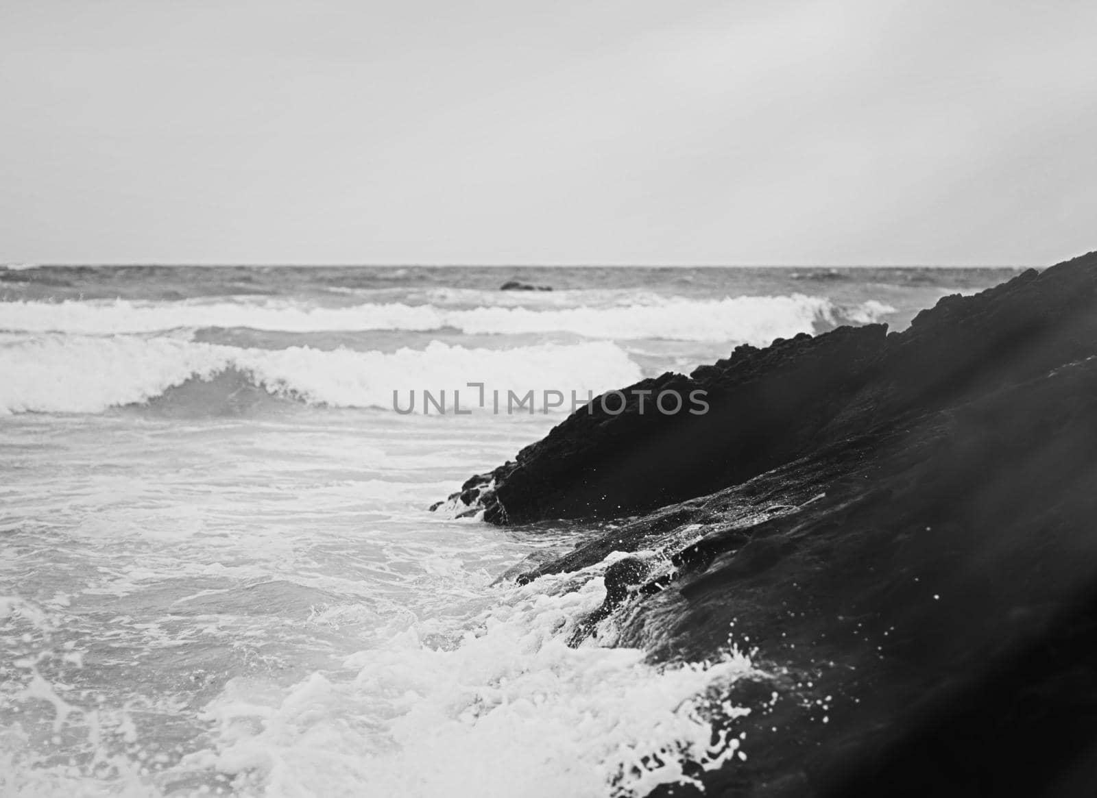 Coastal art print, monochrome and seascape concept - Atlantic ocean coast scenery, fine art