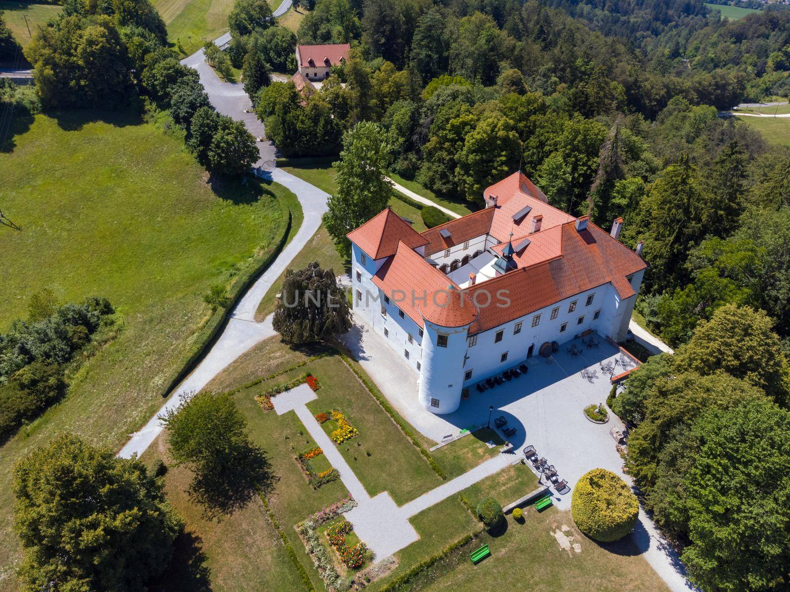 Beautiful aerial drone view of Bogensperk castle, Litija, Slovenia. by kasto