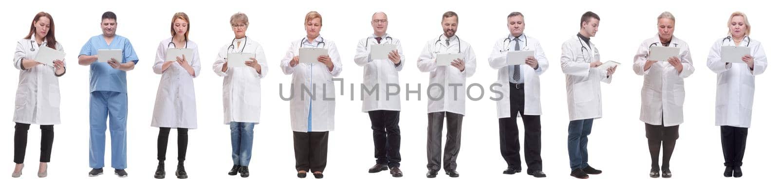 group of doctors with clipboard isolated on white background