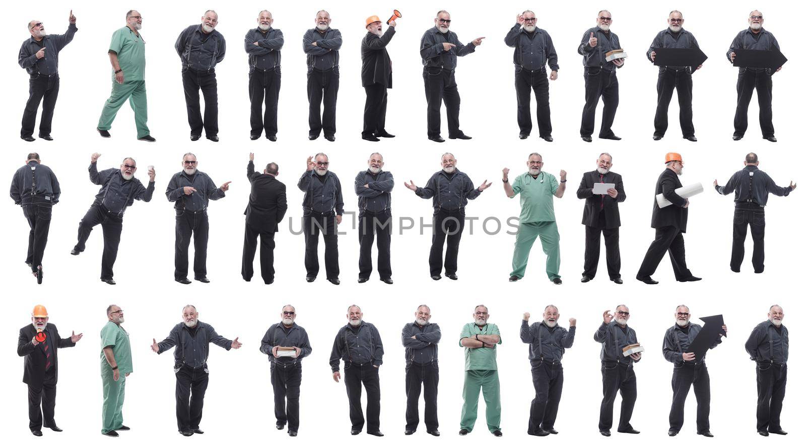 set of images of a man in full growth. displays many concepts