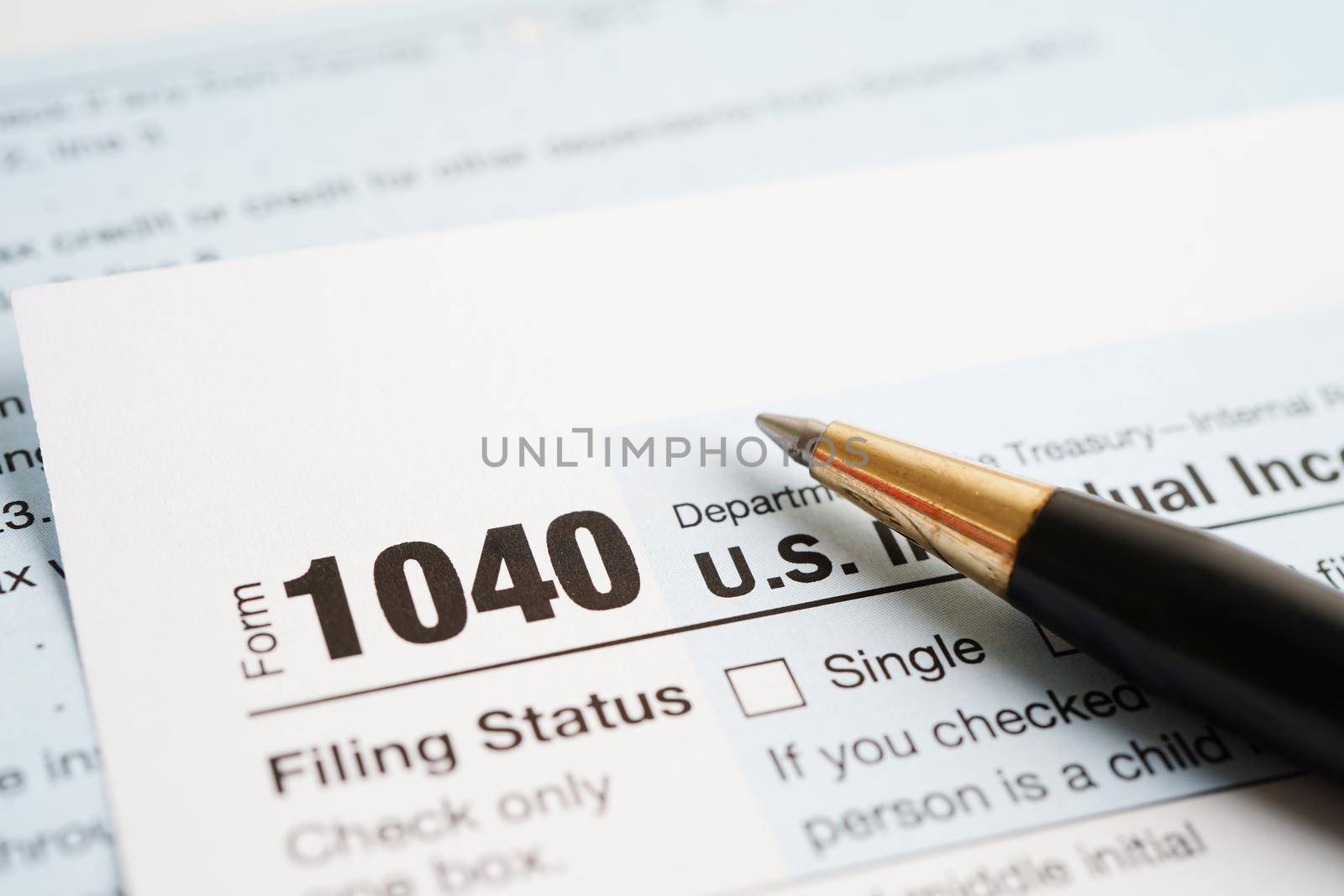 Tax form 1040 U.S. Individual Income Tax Return, business finance concept.