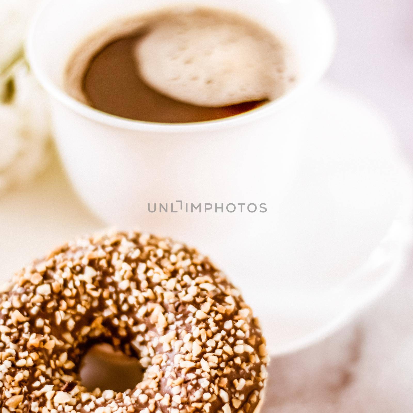 Vintage cup of flavored espresso, flatlay - perfect breakfast and feminine styled concept. I love my morning coffee