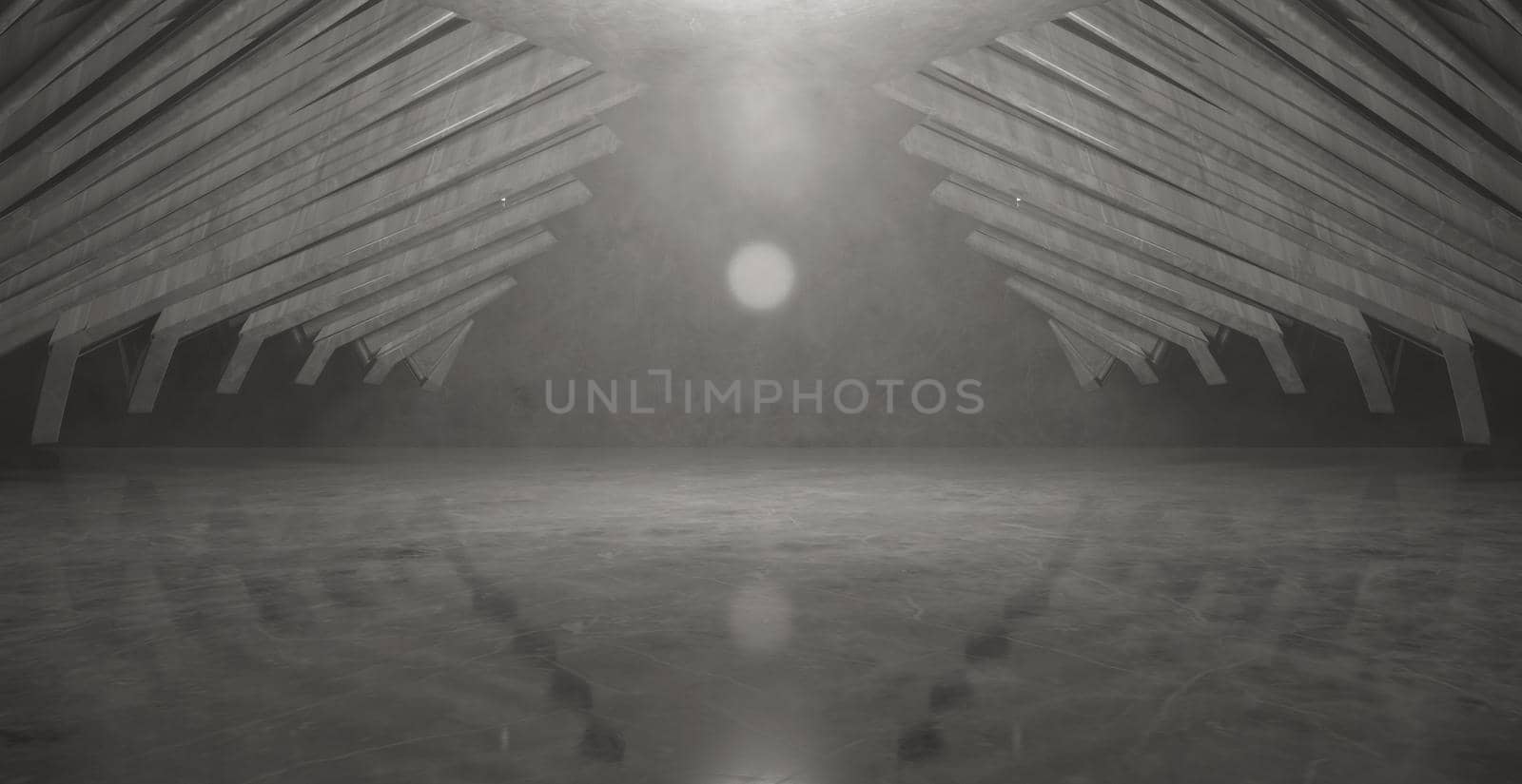 Industrial Futuristic Industrial Empty Smoke Light Grey Cyber Warehouse Futuristic Interior Abstract Background 3D Illustration