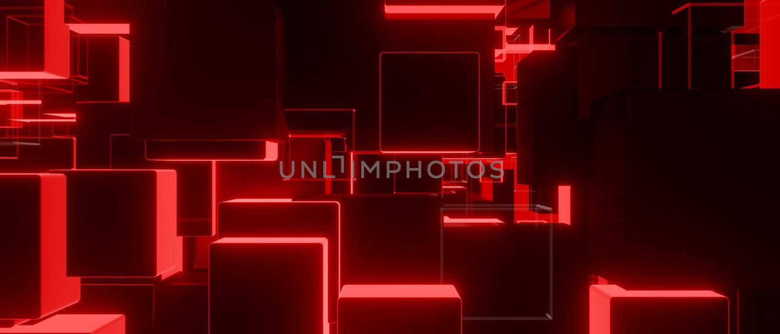 Geometric techno red cubes background banner