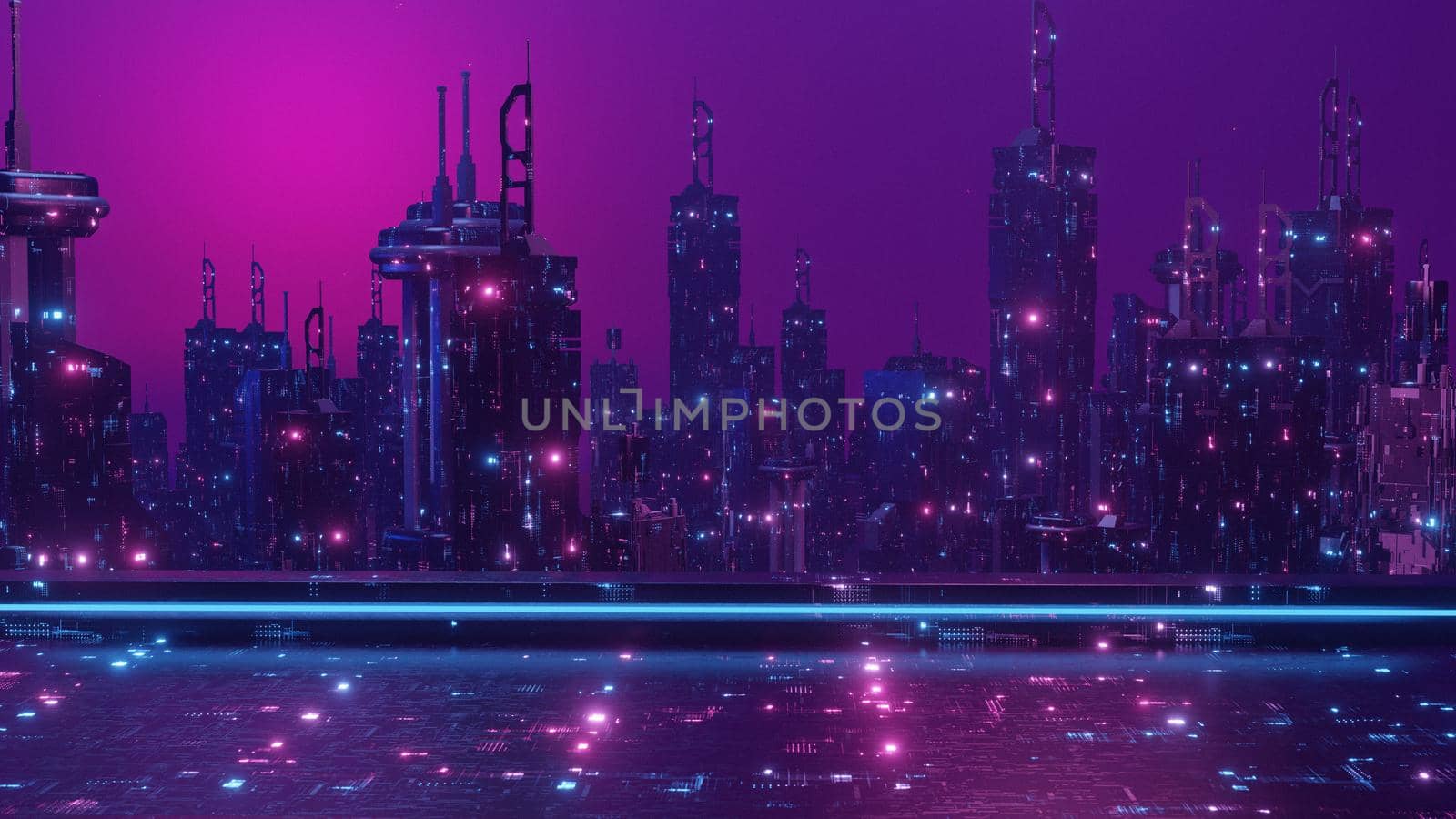 Cyberpunk Futuristic Glowing Neon Town Banner Background 3d Render by yay_lmrb