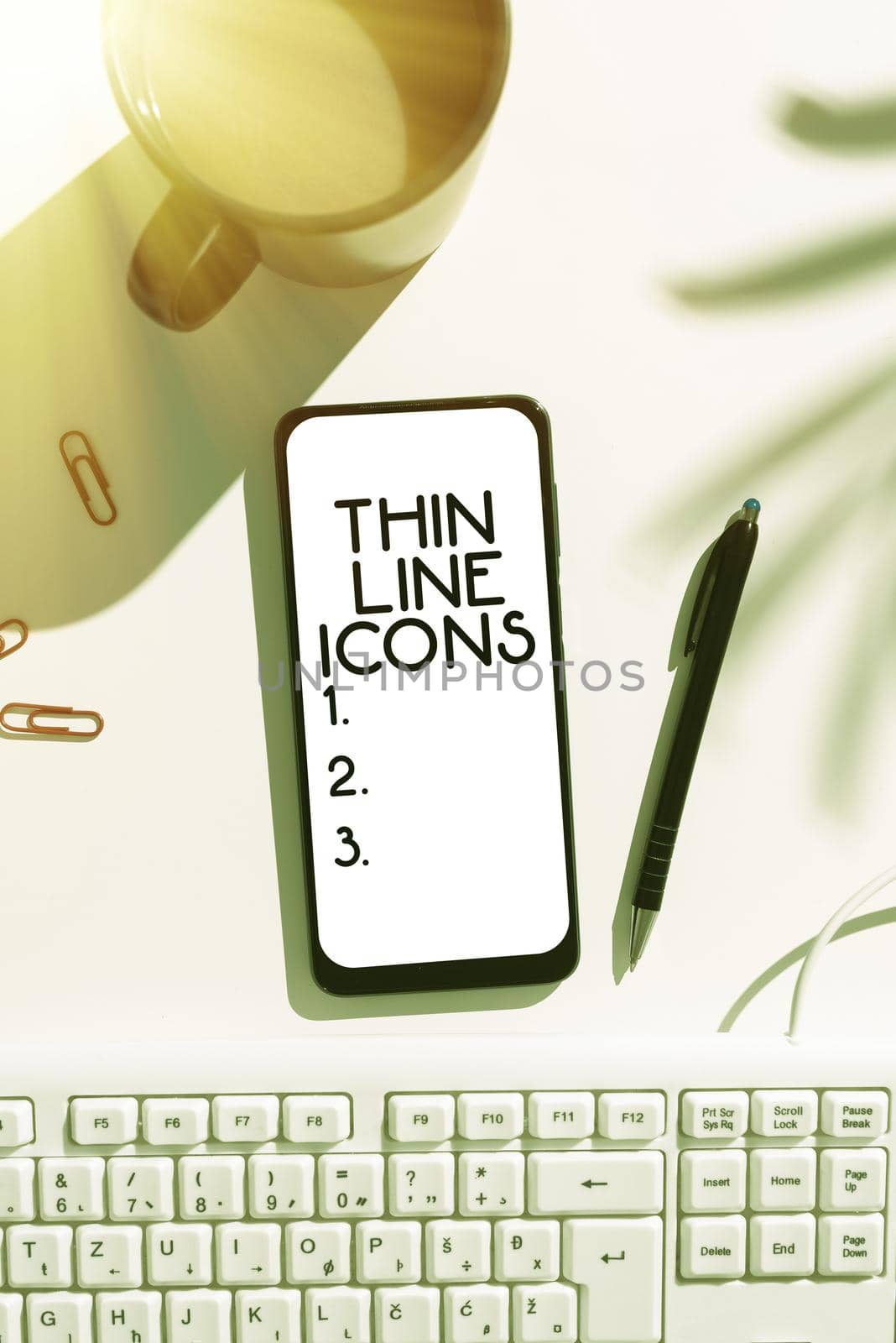 Sign displaying Thin Line Icons. Conceptual photo Symbols used in cellphones and other apps like buttons by nialowwa