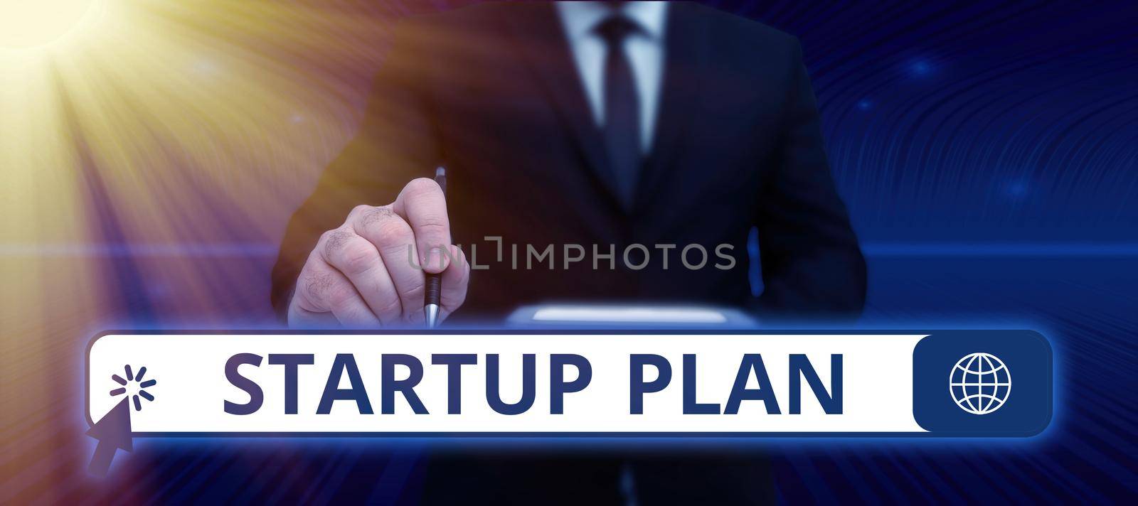 Text showing inspiration Startup Plan, Business idea Development starting planning for newly emerged companies Businessman In Suit Pointing With One Finger On Important Message.