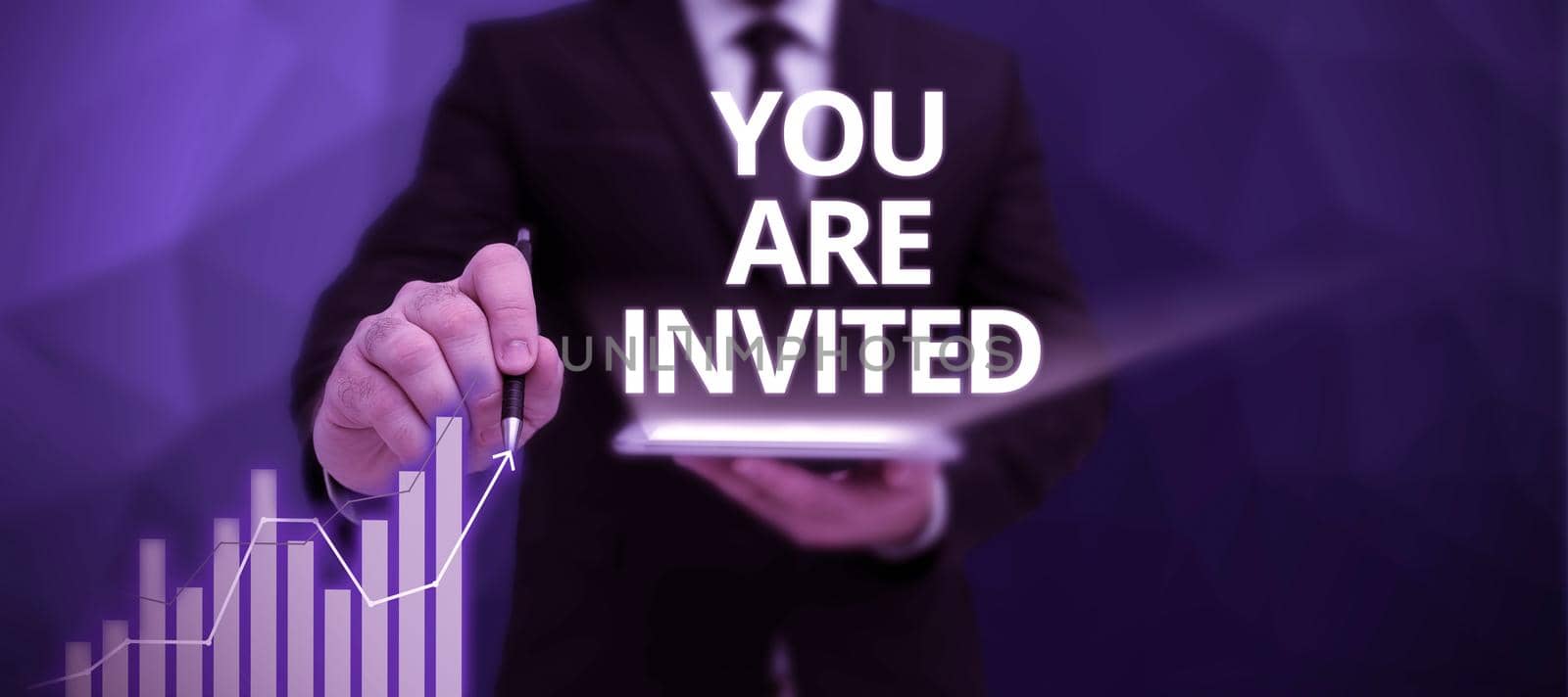 Hand writing sign You Are Invited, Word for Receiving and invitation for an event Join us to celebrate Woman With Light Bulbs Around Futuristic Design And Presenting New Ideas.