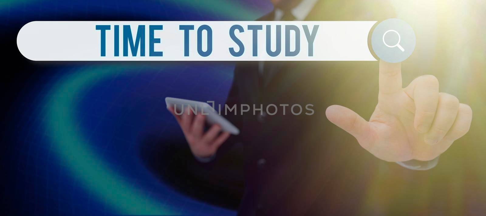 Text sign showing Time To Study. Word for Exams ahead need concentrate in studies learn the lesson Businessman in suit holding notepad symbolizing successful teamwork. by nialowwa