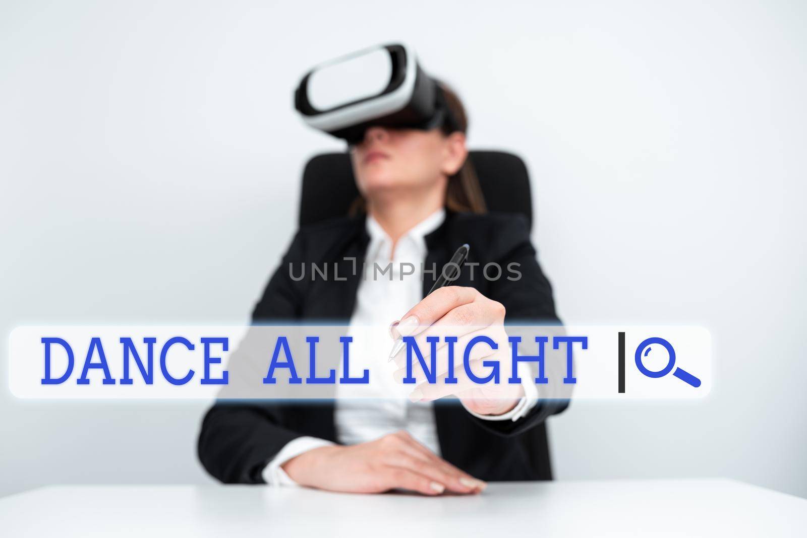 Conceptual caption Dance All Night. Business overview Party for the whole day excited enjoying on a disco Businessman With Tablet Drawing Arrows Presenting Business Progress. by nialowwa