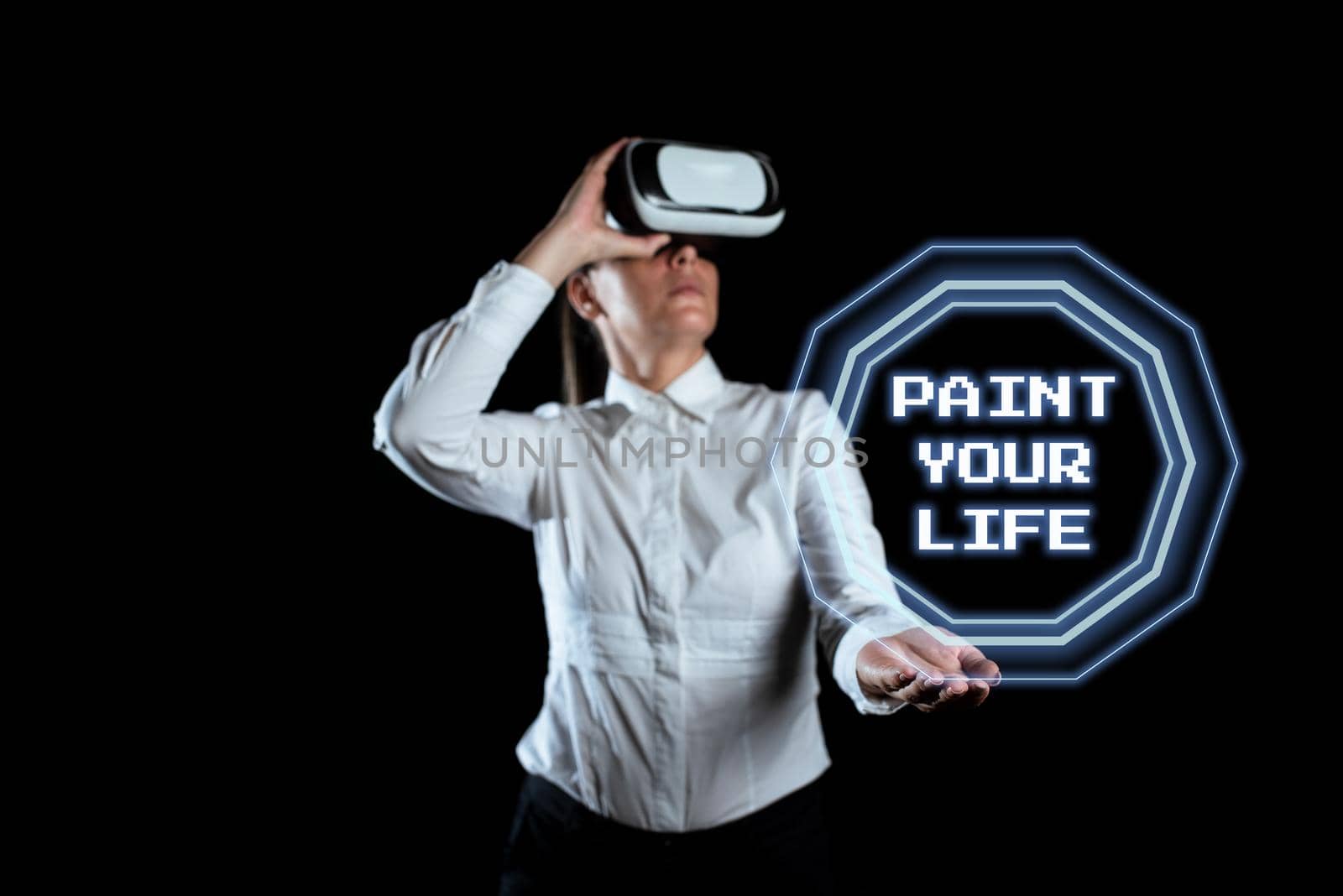 Conceptual display Paint Your Life. Business overview Make your days colorful be cheerful motivated inspired Businessman With Two Hands Searching For Important Data And New Ideas. by nialowwa